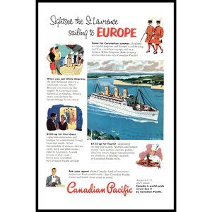 1953 Canadian Pacific Cruise Line White Empress Vintage Print Ad CP Wall Art